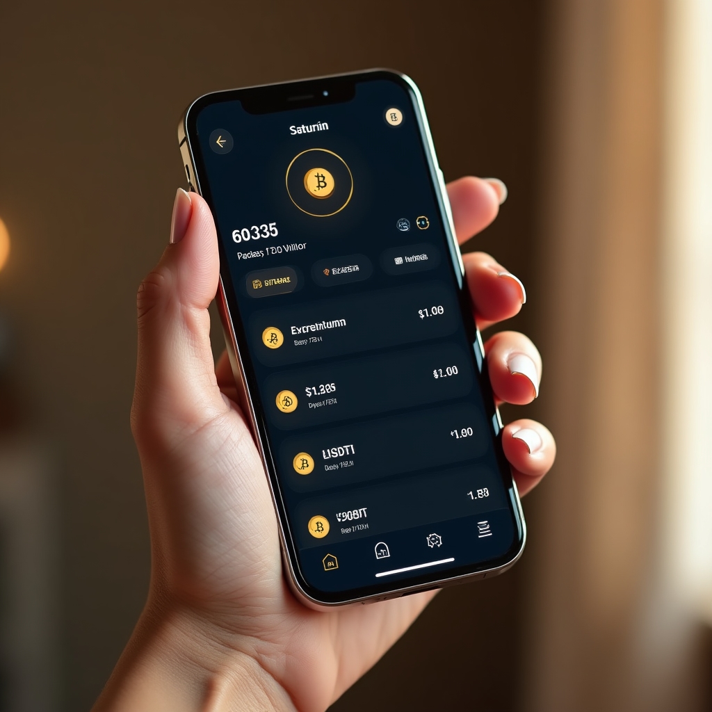 Software wallet interface displayed on a smartphone showing multiple cryptocurrency holdings with clean typographic design